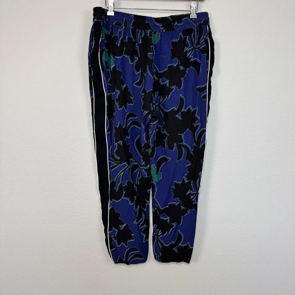 Parker‎ Pants Women's 10 Blue Floral Track Elastic Waist Drawstring Tapered